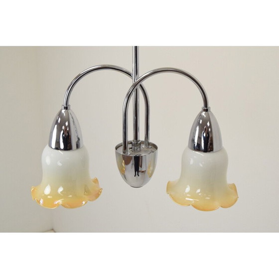 Image 1 of Vintage glass and chrome chandelier by Instala Decin, Czechoslovakia 1960