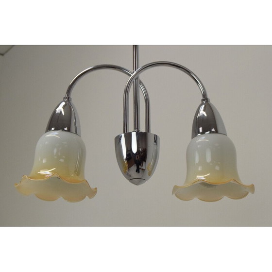 Image 1 of Vintage glass and chrome chandelier by Instala Decin, Czechoslovakia 1960