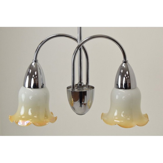 Image 1 of Vintage glass and chrome chandelier by Instala Decin, Czechoslovakia 1960