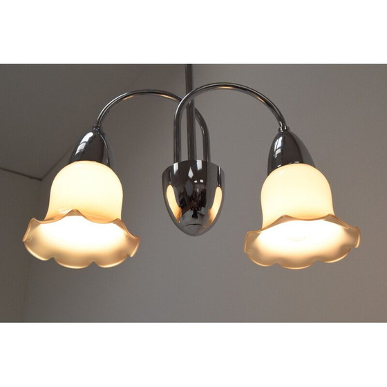 Image 1 of Vintage glass and chrome chandelier by Instala Decin, Czechoslovakia 1960