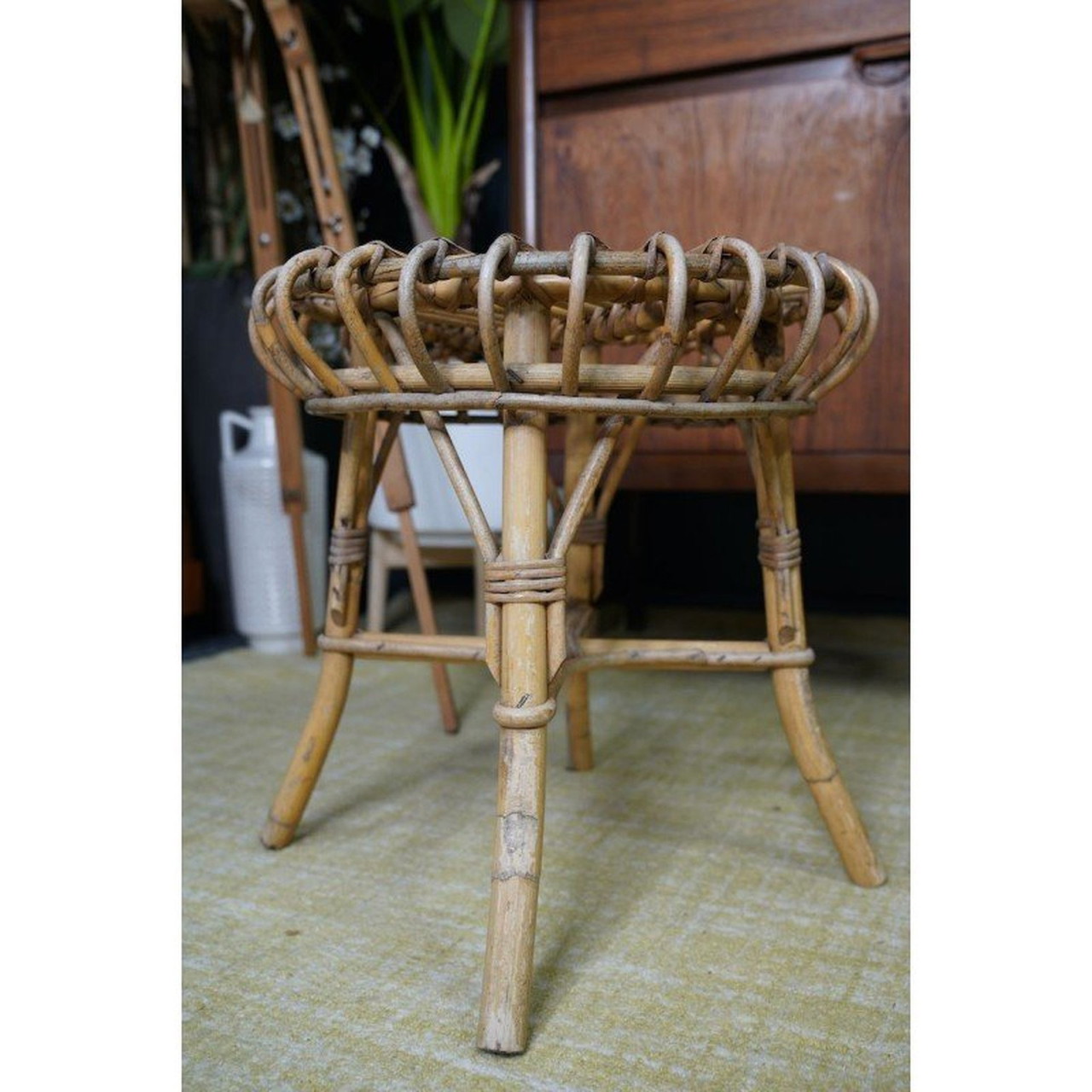 Vintage rattan stool by Franco Albini for Vittorio Bonacina, Italy