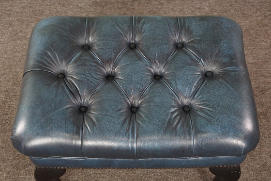 Image 1 of Cowhide leather chesterfield ottoman jeans blue