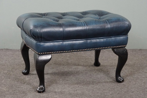 Cowhide leather chesterfield ottoman jeans blue