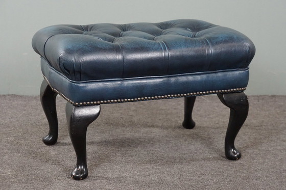 Image 1 of Cowhide leather chesterfield ottoman jeans blue