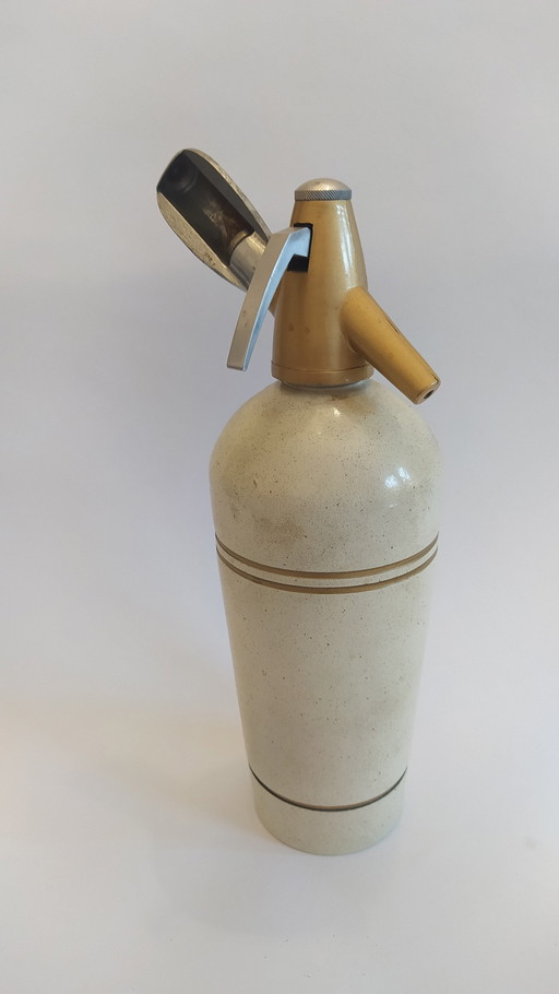 Vintage Stoneware Soda Streamer With Brass