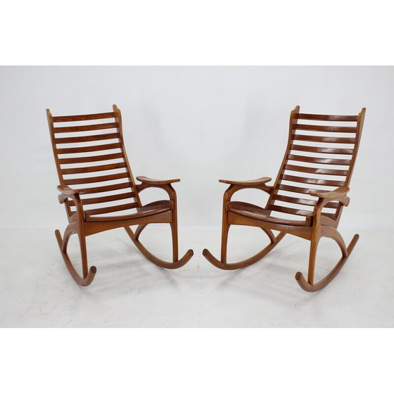 Image 1 of Pair of vintage beechwood rocking chairs by Uluv, Czechoslovakia 1960s