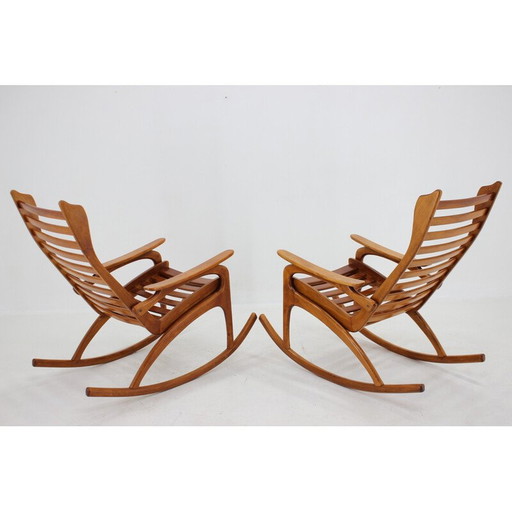 Pair of vintage beechwood rocking chairs by Uluv, Czechoslovakia 1960s