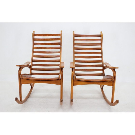 Image 1 of Pair of vintage beechwood rocking chairs by Uluv, Czechoslovakia 1960s