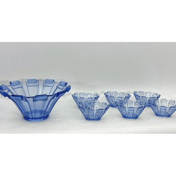 Image 1 of Set of 13 vintage Art Deco blue Murano glass serving bowls, Italy 1930