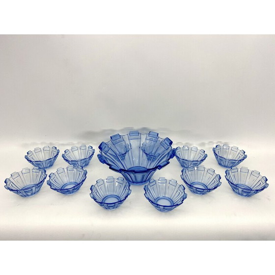Image 1 of Set of 13 vintage Art Deco blue Murano glass serving bowls, Italy 1930