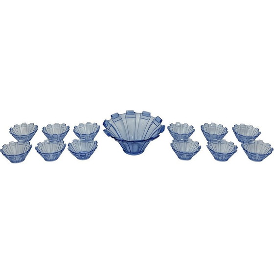 Image 1 of Set of 13 vintage Art Deco blue Murano glass serving bowls, Italy 1930