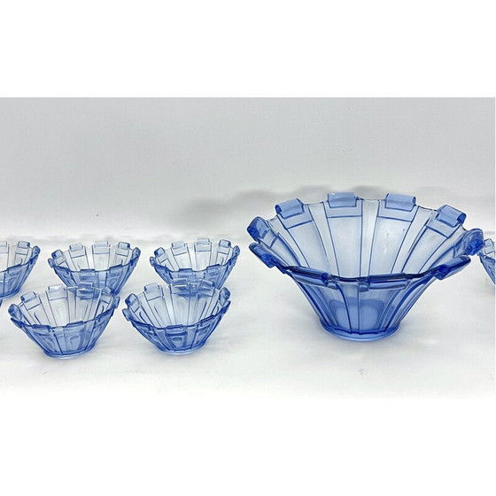 Image 1 of Set of 13 vintage Art Deco blue Murano glass serving bowls, Italy 1930