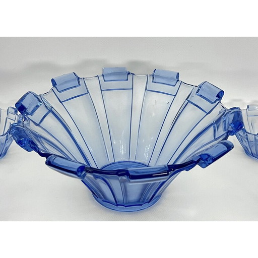Set of 13 vintage Art Deco blue Murano glass serving bowls, Italy 1930
