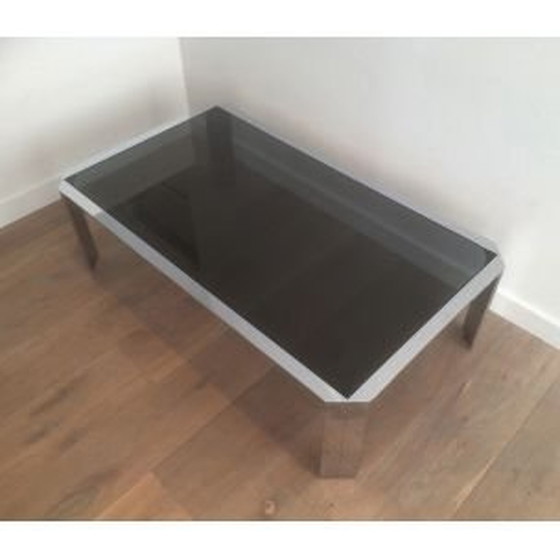 Image 1 of French vintage coffee table in glass and steel, 1970