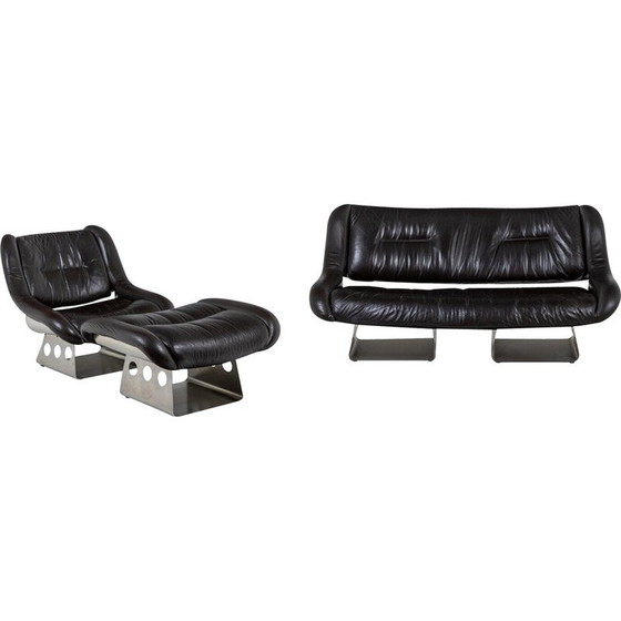 Image 1 of RIMA vintage leather and metal lounge set, Italy, 1970