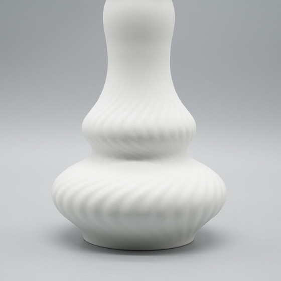 Image 1 of Hutschenreuther Bisque Porcelain Vase Duo Fine White Abstract Op-Art Relief Mcm