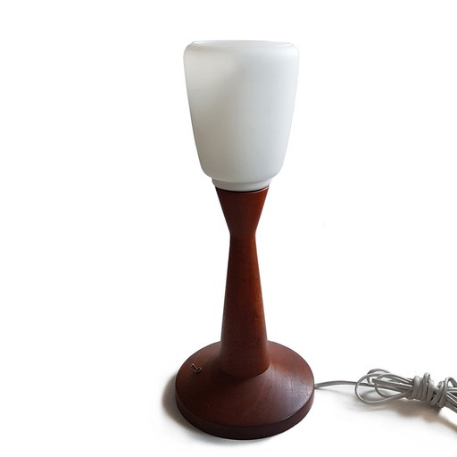 Lampe de table moderne scandinave en teck et verre au lait