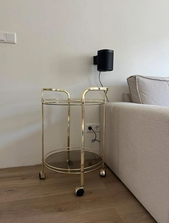 Image 1 of Hollywood regency bar/side table on wheels