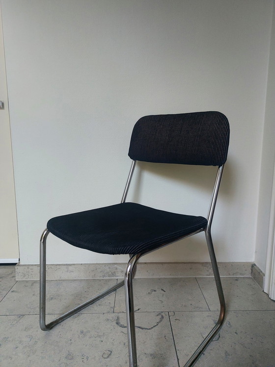 Image 1 of Sedia tubolare cromata in velluto a coste vintage