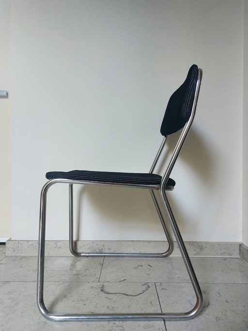 Vintage Rib Velvet Chrome Tubular Chair