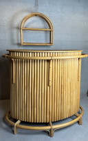 Vintage TIKI bar + rack (bambou et chêne plaqué)
