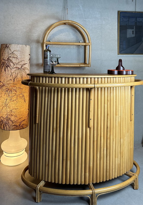 Image 1 of Vintage TIKI bar + rack (bamboo and veneer oak)