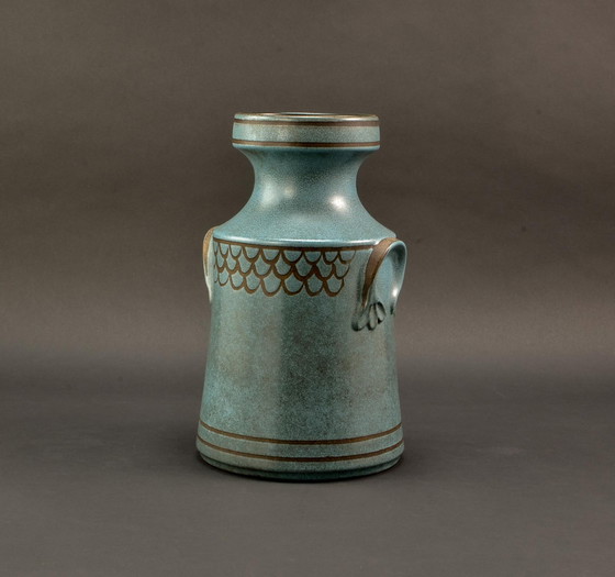 Image 1 of Mid-Century Blue Goldish Ceramic Vase by Jasba, Germany 1950s