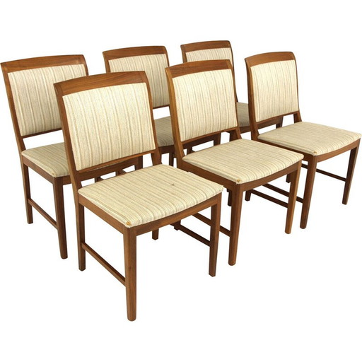 Set of 4 vintage chairs in walnut and fabric, Sweden 1950