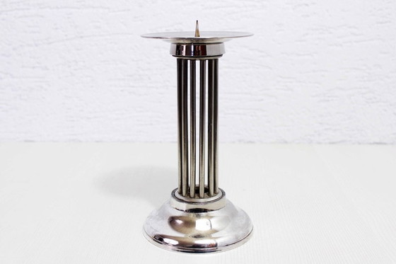 Image 1 of Modern candle holder in silver metal