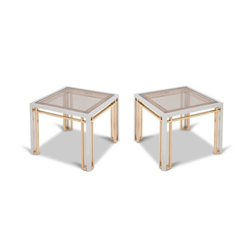 Pair of vintage coffee tables in chrome plated frame by Romeo Rega, Italy 1970