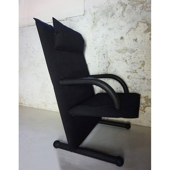 Image 1 of Vintage Black Canvas Highback T-line Armchair by Burkhard Vogtherr by Arflex 1984s