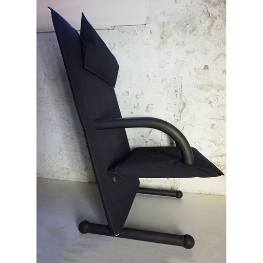 Vintage Black Canvas Highback T-line Armchair by Burkhard Vogtherr by Arflex 1984s