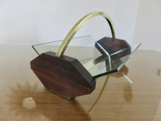 Image 1 of Vassoio da portata, centrotavola, Art Déco, palissandro, ottone, vetro, anni '30