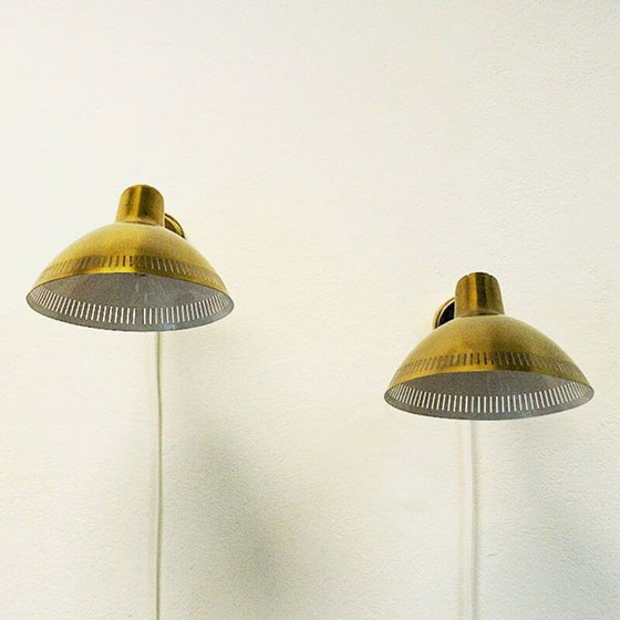 Image 1 of Pair of vintage brass wall sconces by Hans Bergström for Atelje Lyktan, Sweden 1960