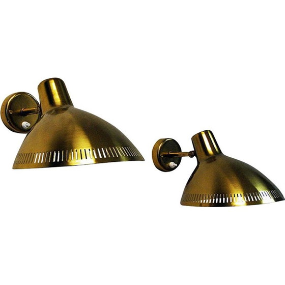 Image 1 of Pair of vintage brass wall sconces by Hans Bergström for Atelje Lyktan, Sweden 1960