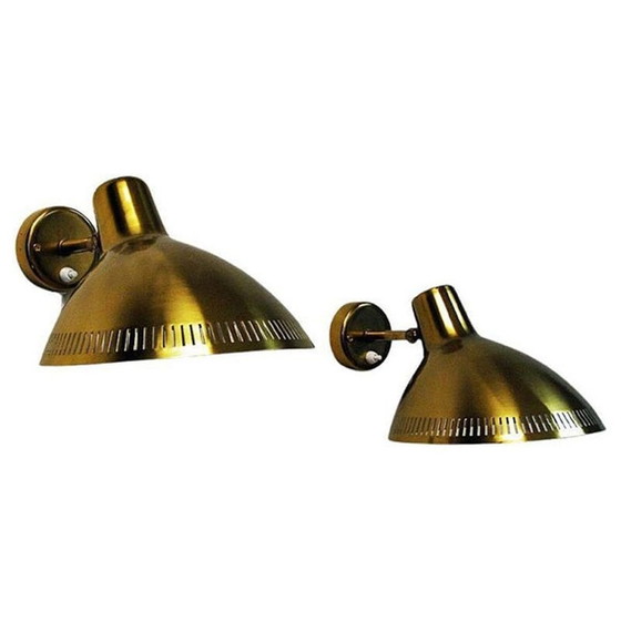 Image 1 of Pair of vintage brass wall sconces by Hans Bergström for Atelje Lyktan, Sweden 1960