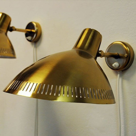Image 1 of Pair of vintage brass wall sconces by Hans Bergström for Atelje Lyktan, Sweden 1960