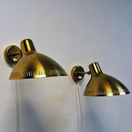 Image 1 of Pair of vintage brass wall sconces by Hans Bergström for Atelje Lyktan, Sweden 1960