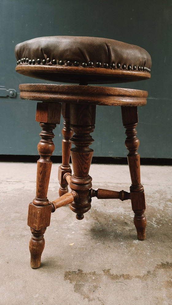 Image 1 of Vintage Antique Oak Piano Stool 1880 Napoleon Iii