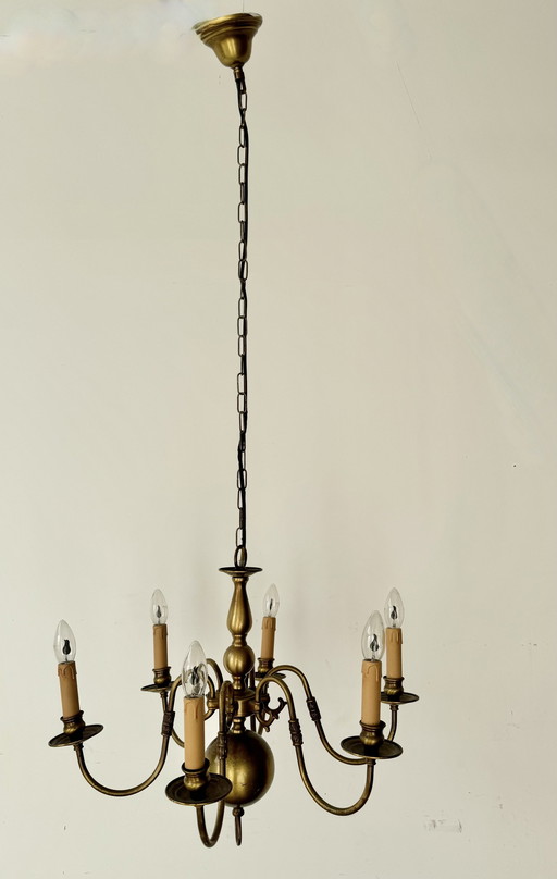 Vintage 6-Arm Brass Dutch Chandelier