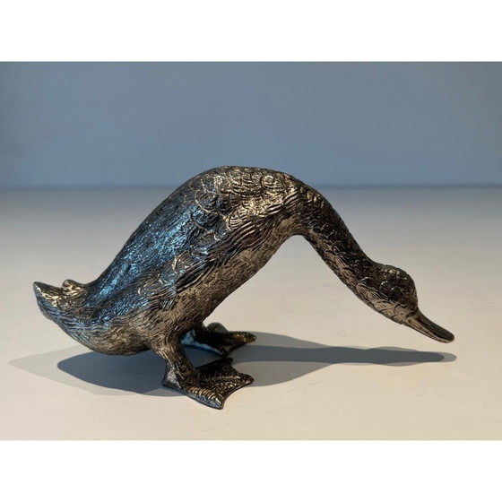 Image 1 of Set of 3 vintage silver-plated bronze ducks, 1970