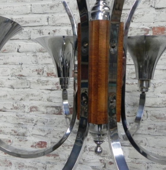 Image 1 of Large Art Deco hanging lamp with 6 chromed vials