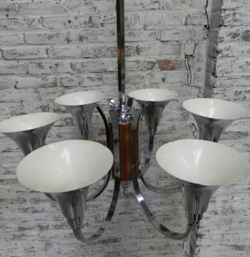 Large Art Deco hanging lamp with 6 chromed vials