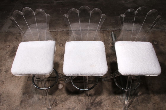 Image 1 of Tabourets de bar en plexiglas de lucite et tabourets de bar pivotants en chrome