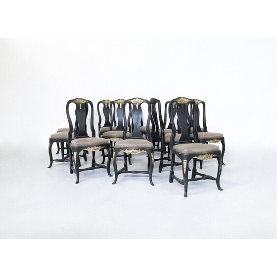 Image 1 of Sedie vintage in legno nero e tessuto