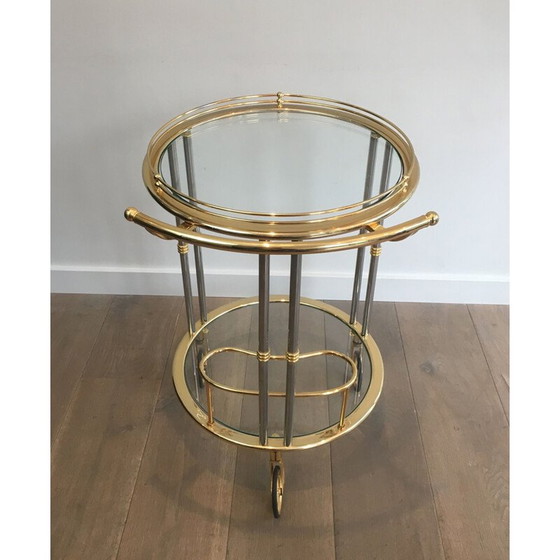 Image 1 of Vintage rolling table in gunmetal patina and gilded metal, 1970