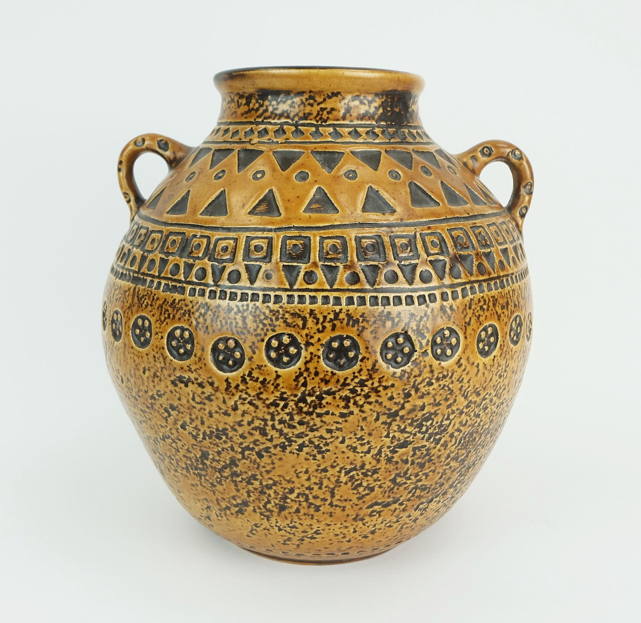 ◇Stoneware◇１９６２年ー６９年◇２４cm◇Ｂ＆Ｇ・ Cop◇ Mid-Century Modernist Round Speckled Earth Tone Ceramic Vase