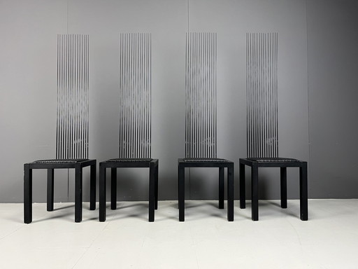 Chaises de salle à manger vintage à dossier haut, 1980