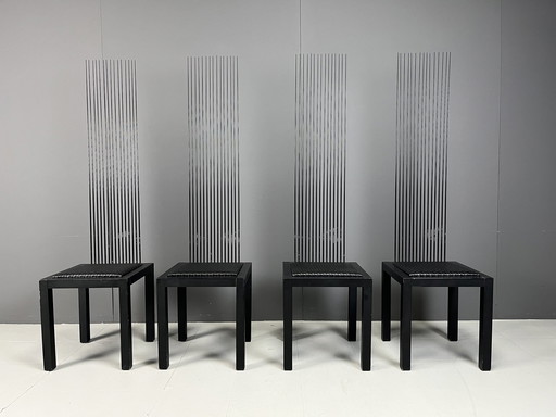 Chaises de salle à manger vintage à dossier haut, 1980