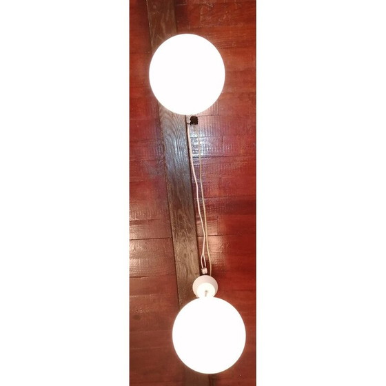 Image 1 of Pair of vintage ''demi sphère'' opaline pendant lamp, 1960